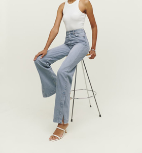 بناطيل جينز نسائية جديدة, بناطيل جينز نسائية من الدنيم ملائمة لطويل القامة ، يتميز بفتحة حاشية وخصر عالٍ وأرجل واسعة - Product Image 4