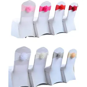 Banchetto Hotel decorativo raso pastello Spandex fiocco fiore nodo sedia telai per matrimonio Organza sedia telai di nozze