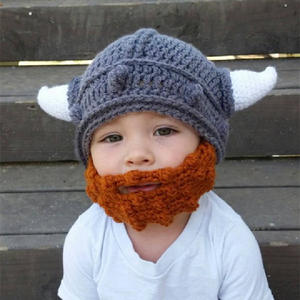 Viking guerrier bébé chapeau fait à la main tricot Crochet bonnet <span class=keywords><strong>casque</strong></span> nouveau-né photographie accessoire enfants chevalier - Product Image 6