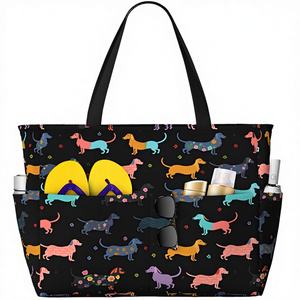 Bolsa de Mano Grande con Estampado de <span class=keywords><strong>Perro</strong></span>, Estilo Hippie, de Poliéster, con Cierre, para Mujer, para Playa, Piscina, Gimnasio y Viajes, Lavable a Máquina - Product Image 1