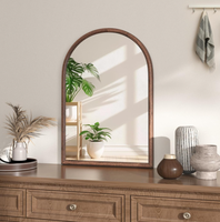 Miroir mural en bois cintré Kingwin avec étagère, miroir décoratif encadré écologique pour usage domestique