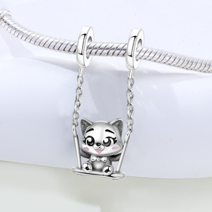 European and American style white brass popular cat swing pendant, DIY <b>bracelet</b>, jewelry accessory, wholesale, lively design - Product Image 2
