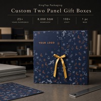 Boîte cadeau bleu marine personnalisable pour bijoux, cosmétiques, bougies, avec fermeture à nœud, motif flocon de neige et sapin, emballage hiver, vente en gros