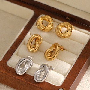 Geometric Knotted <b>Stud</b> Earrings 18k Gold Plated Stainless Steel Fashion Jewelry <b>For</b> Women And <b>Men</b> - Product Image 2