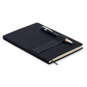 Carnet à couverture rigide en tissu RPET recyclé écologique, très demandé, avec boucle pour stylo, idéal pour le bureau, les affaires, les cadeaux ou comme journal de bord pour téléphone. - Product Image 1