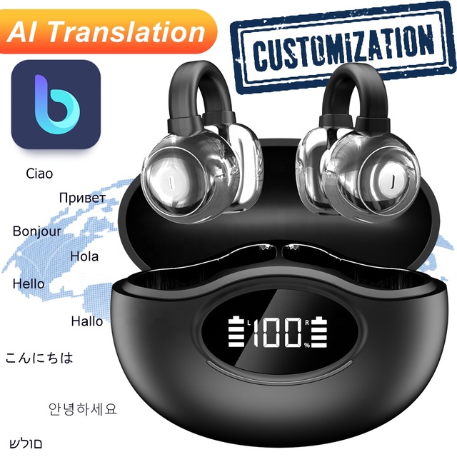 Customization LOGO YYK-Q86 Clip-on Wireless Earbuds AI Real-Time Translation Earphones Suitable for Travel and Business Meeting