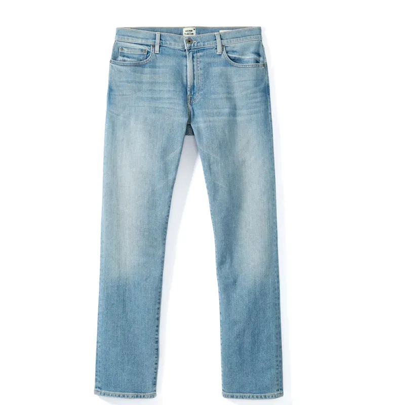Jeans ShanLai Jeans clássicos personalizados com botões de metal para homens, jeans com ajuste mais fino