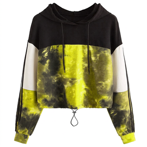เสื้อฮู้ดผู้หญิงแบบสั่งทำพิเศษ ลายมัดย้อม สีสันตัดกัน ทรงหลวม แขนยาว สไตล์ลำลอง ครอปท็อป สำหรับฤดูใบไม้ร่วง ผลิตจากผ้าฝ้ายถัก 100% - Product Image 1