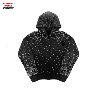 Black color 2026 Rhinestone Sweat suits Unisex Loose Fit Hoodie & Flare Bottom Pants Mens All Over Gem Stones Tracksuits - Product Image 4