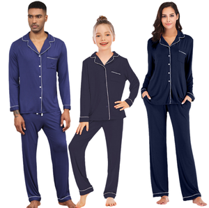 طقم بيجامات عائلي مصمم مخصص بالجملة بأكمام طويلة من المودال والقطن والخيزران للرجال والنساء والأطفال - Product Image 1