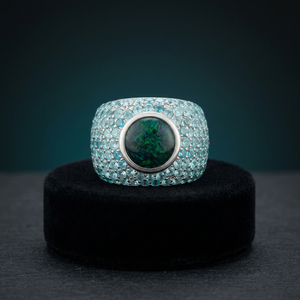 Luxury Women's 925 Silver Cocktail <b>Ring</b> With <b>Opal</b> Center And Pave Set <b>Blue</b> Gemstones Party Jewelry - Product Image 4