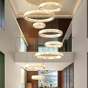 Lámpara de Araña Espiral de Cristal K9 Dorado de Lujo, Moderna, de 8 Niveles, para Vestíbulo de Hotel, Sala de Estar de Villa, Escaleras - Product Image 1