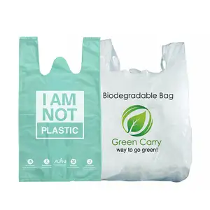 White Compostable Shopping Bags Vegetables And Fruits Store T-shirt Shopping Bags
