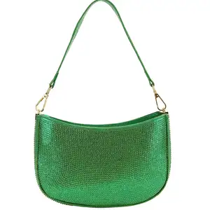 Tas tangan wanita warna polos, tas bahu wanita, tas selempang bertatahkan berlian, tas tangan warna polos, tas mode baru musim panas 2023