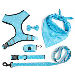 ペット製品製造カスタムデザイナーナイロン犬の首輪とリーシュセット調節可能なストラップチェック柄生地ネオプレン犬のハーネスセット - Product Image 5