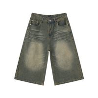 Short en jean délavé rétro pour homme, jean trois-quarts à jambes larges, pantalon droit ample, style décontracté d'été tendance
