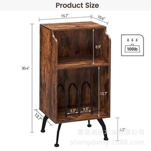 Retro solid wood floor shelf, multi-tiered storage rack for vinyl <b>records</b> and magazines, multi-functional bedside storage rack - Product Image 4