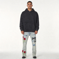 Jeans pour hommes style urbain avec broderie 3D rose, coupe slim déchirée, pantalon en denim romantique hip-hop pour la mode urbaine