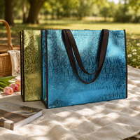 Sac fourre-tout de supermarché personnalisé en or et argent recyclés, laminé brillant, écologique, durable, réutilisable, non tissé, sacs de shopping de luxe avec logo