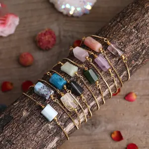 Dainty Prismatic Stone Bracelet For Women Fashion Jewelry Natural Stone Adjustable Brass Chain Women's Gemstone Bracelet