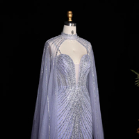 Robe de soirée sirène Jancember LSZ114 en cristal lilas brillant avec manches cape