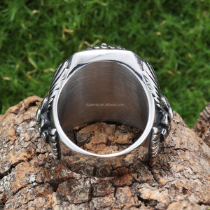 Aquila in acciaio inox curvo agata nera arabica uomo anello di fidanzamento di nozze naturale occhio di tigre anelli di pietra per gli uomini - Product Image 6