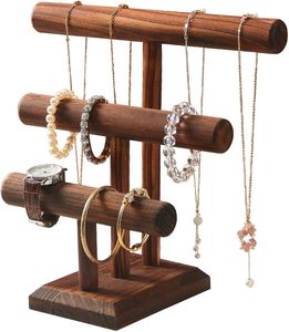 Porte-bijoux en bois massif à trois couches-Présentoir pour chaîne à main et bracelet-Collection de bijoux et support d'organisation - Product Image 1