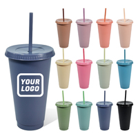 Gobelets en plastique de 24oz avec couvercles et pailles Gobelets réutilisables Gobelets colorés en plastique pour fêtes anniversaires Tasse de voyage