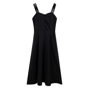 Black Spaghetti Strap Long Dress Sweetheart Neckline Waist Cinching Slim Fit Elegant French Style Evening Dress - Product Image 5