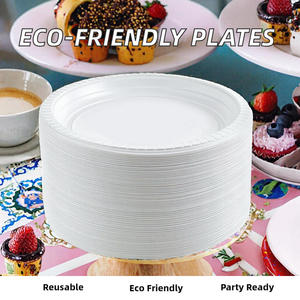 Assiettes jetables rondes en bagasse blanches de 9 pouces, robustes, compatibles micro-ondes, pour fêtes décontractées, lot de 200 - Product Image 2