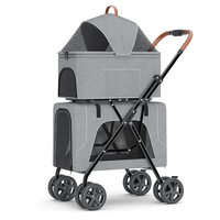 Haute capacité 2 en 1 transporteur détachable Double poussette pour animaux de compagnie avec laisse de sécurité