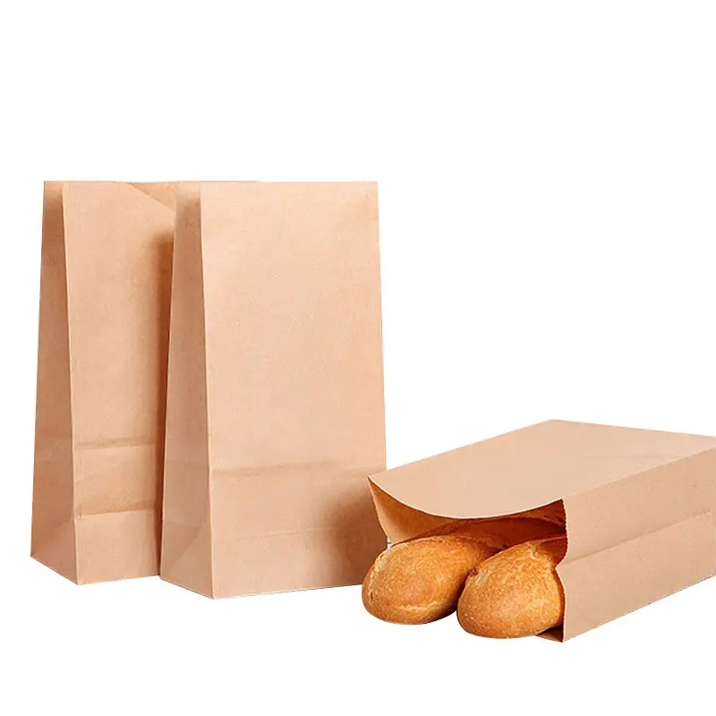 Vente en gros de sacs alimentaires en papier kraft pour sandwich à l'épicerie à emporter sacs d'emballage de fast-food pour le déjeuner couleur marron recyclée recyclable