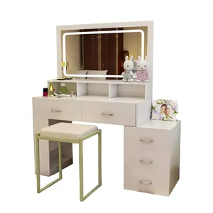 2024 MDF weißes lackiertes Holz Heimmöbel Schlafzimmer Waschtisch grau skandinavisch Make-up Kosmetik Umkleidetisch mit Hocker