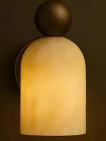 Lampe murale LED moderne minimaliste de luxe en marbre naturel avec base en cuivre, lumière chaude 2700K pour la décoration de chambre à coucher, montage mural