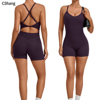 En gros Combinaison-short de sport sans manches à col en V, dos nu, bretelles croisées, avec soutien-gorge intégré, pour le fitness