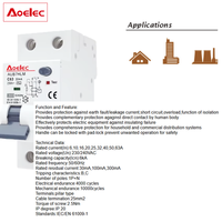 AOELEC AUB7HLM RCBO Disjoncteur de surintensité résiduelle avec boîtier PA66 certifié CE Capacité de coupure 2 pôles 10kA