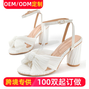 Floral Heeled Sandals Open Toe Block Heel Mid Cotton Lining Back Strap Bow <b>Decoration</b> Elegant Women's Party Wedding <b>Shoes</b> Size - Product Image 5