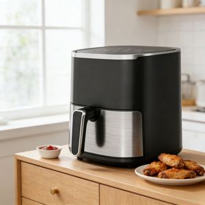 Four électrique moderne, friteuse à air numérique, carrée, en plastique, sans huile, revêtement antiadhésif, avec grille, pour rôtir, 1450W, facile à lire, capacité 5L - Product Image 3