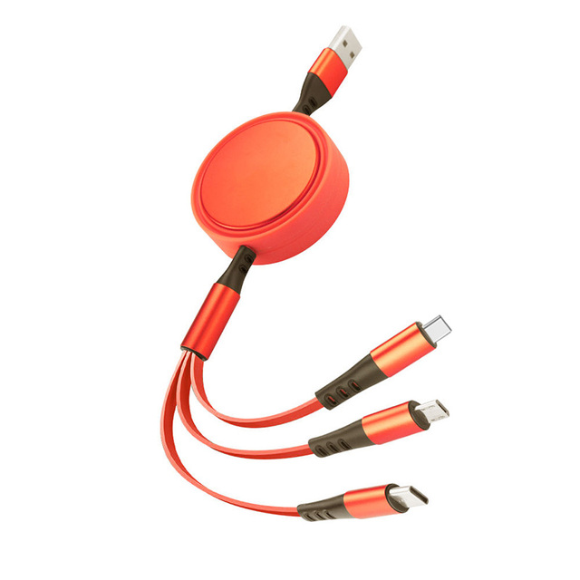 NEW Design 1.2m Retractable Flat Soft 3 in 1 Data Cable USB a to C Micro Cable for All Mobile Phone