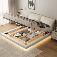 Cadre de lit flottant moderne avec rangements, tailles King/Queen, en bois écologique et cuir PU, mobilier de chambre à coucher gain de place