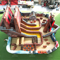 WINSUN Bateau pirate gonflable géant avec toboggan et obstacles à thème, activités de fête à thème pour enfants