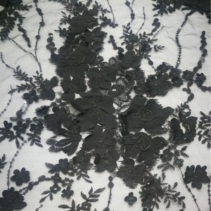 Tissu en dentelle brodée 3D à motifs floraux, dentelle Chantilly, <span class=keywords><strong>blanc</strong></span> et noir, pour robe de mariée - Product Image 5
