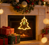 Lumières de Noël à LED à piles avec ventouses, en forme de rennes, de Père Noël et de cloches, pour décorer les fenêtres, les murs et les jardins.