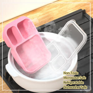 Caja Bento de silicona de grado alimenticio con logotipo personalizado, a prueba de fugas, 3 compartimentos, forma rectangular, tapa de almacenamiento, calentable, almuerzo apto para microondas - Product Image 3
