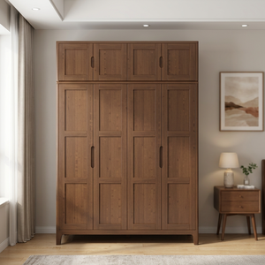 Modern Wooden Wardrobe With Flat Panel Hinged Doors Freestanding Large Capacity <b>Bedroom</b> <b>Storage</b> <b>Cabinet</b> Scandinavian Design - Product Image 5