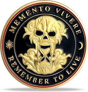 Moneda de Desafío Estocástica Memento Mori Memento Vivere con Recordatorio del Tiempo, Diseño Redondo - Product Image 2