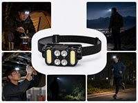 Lampe frontale à détecteur de mouvement K362 XPE X4 COB, rechargeable par USB, lumière rouge, IPX4, bandeau réglable, portée 50m, camping, randonnée
