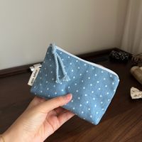 Tempat Kartu Koin Katun Mini Bermotif Polkadot Kotak-kotak Garis Biru Segar Tas Organizer Kecil Kantong Menstruasi