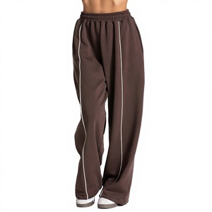 Men's Wide Leg Sweatpants Elastic Waist Side <b>Stripe</b> Casual Breathable Knitted Fabric Autumn Wear Light Purple - Product Image 3