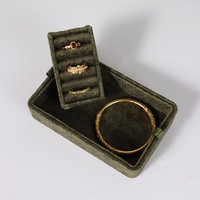 Étui à bijoux en velours vert foncé Double couche haut de gamme boîte à bijoux de voyage de luxe pour boucles d'oreilles bague avec fermeture à glissière